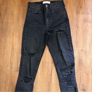 Topshop Dark Grey Ripped Jamie Skinny Jeans